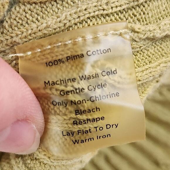 Talbots Long Sleeve V-Neck Cable Knit Sweater Pima Chartreuse Size XL - Picture 6 of 6